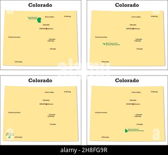 Quattro piccole mappe vettoriali dei parchi nazionali del Colorado Illustrazione Vettoriale