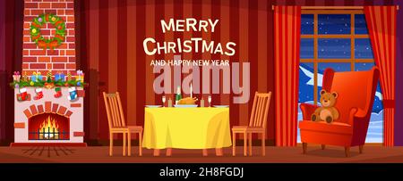 Interni festosi del soggiorno, anno nuovo. Illustrazione Vettoriale