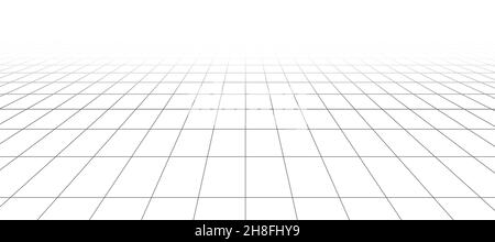 camera griglia a reticolo 3d. griglia laser in prospettiva 3d. Sfondo bianco cyberspace con mesh nera. Spazio futuristico dei corridoi digitali nella realtà virtuale Illustrazione Vettoriale