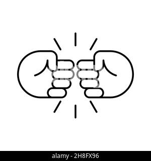 Icona della prima linea di battuta. Bro pugno bump o potere cinque libbra stile di contorno per app e siti web. Rispetto, impatto e stretta di mano del fratello. Illust vettoriale Illustrazione Vettoriale