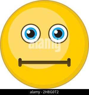 Espressione emoji neutra. Emoticon faccia rotonda gialla Illustrazione Vettoriale
