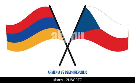 Armenia e Repubblica Ceca Bandiere incrociate e ondulate stile piatto. Proporzione ufficiale. Colori corretti. Illustrazione Vettoriale