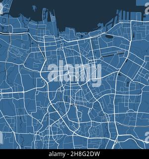 Poster dettagliato della mappa vettoriale dell'area amministrativa della città di Giacarta. Panorama blu dello skyline. Carta turistica grafica decorativa del territorio di Giacarta. Royalty fr Illustrazione Vettoriale