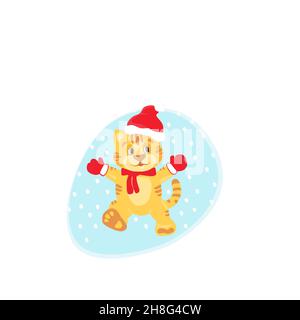 Tigre di Natale a santa Hat . Disegni carini di personaggi sul tema del nuovo anno su sfondo bianco. Alta qualità. Spazio di copia Foto Stock