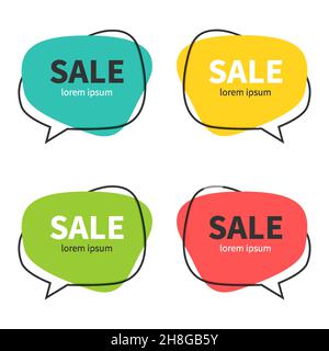 Set di striscioni a forma di bolla, tag di prezzo, adesivi, badge. Vettore Illustrazione Vettoriale