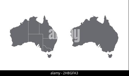 Mappe dell'Australia impostate con i confini degli stati isolati sul bianco. Foto Stock