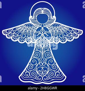 Sagoma di taglio laser. Angelo di Natale. Vettore Illustrazione Vettoriale