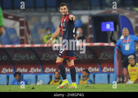 Charalampos Lykogiannis giocatore di Cagliari, durante la partita del campionato italiano SerieA tra Napoli e Cagliari risultato finale 2-0, partita disputata a. Foto Stock