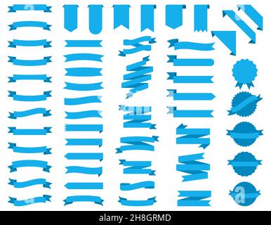 Set di nastri. Elementi della barra multifunzione. Etichetta Starburst. Nastri semplici e moderni, di colore blu. Illustrazione vettoriale. Illustrazione Vettoriale