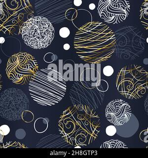 Nuovo divertente anni fuochi d' artificio seamless pattern - disegnato a mano scarabocchi astratta cerchi - grande per nuovi anni di stampe, inviti, tessili, sfondi, banner Illustrazione Vettoriale