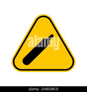 Simbolo di avvertenza gas compresso, simbolo di pericolo della bombola di gas, simbolo di attenzione triangolo giallo, isolato su sfondo bianco, icona vettore Illustrazione Vettoriale