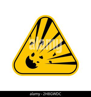 Simboli di pericolo di esplosione, simbolo di attenzione triangolo giallo, isolato su sfondo bianco, icona vettoriale Illustrazione Vettoriale