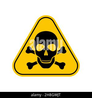 Materiale tossico simbolo di avvertimento, segno di veleno, simbolo di avvertimento di triangolo giallo, isolato su sfondo bianco, icona vettoriale Illustrazione Vettoriale