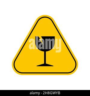 Segnale di avvertimento pericolo cristallo. Un'illustrazione del simbolo di avvertimento di vetro rotto, simbolo di attenzione di triangolo giallo, isolato su sfondo bianco, icona vettoriale Illustrazione Vettoriale