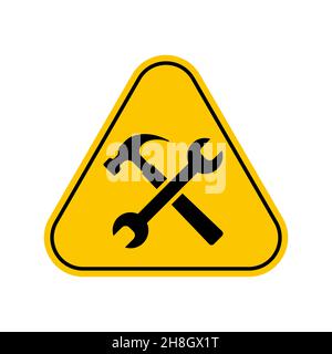 In segnale di avvertimento costruzione , simbolo di attenzione triangolo giallo, isolato su sfondo bianco, icona vettoriale Illustrazione Vettoriale