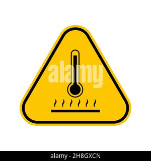 Segnale di pericolo di avvertenza superficie calda, simbolo di avvertenza triangolo giallo, isolato su sfondo bianco, icona vettore Illustrazione Vettoriale