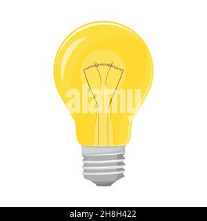 icona della lampadina, isolata su sfondo bianco, piatta. L'elemento vettore lampadina può essere utilizzato per idea, lampadina, concetto di Light Design. Illustrazione Vettoriale