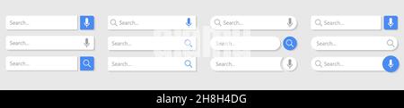 Elemento vettoriale della barra di ricerca con design diferente, set di caselle di ricerca modello ui su sfondo trasparente. Illustrazione vettoriale. Illustrazione Vettoriale