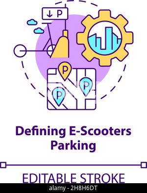 Definizione dell'icona del concetto di parcheggio degli e-scooters Illustrazione Vettoriale