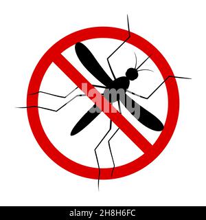 Zanzara. Simbolo di avvertimento parassita. Sagome. Zanzare anti, simbolo del vettore di controllo di insetto. Stop e controllo zanzara, anti insetto illustrratio Illustrazione Vettoriale