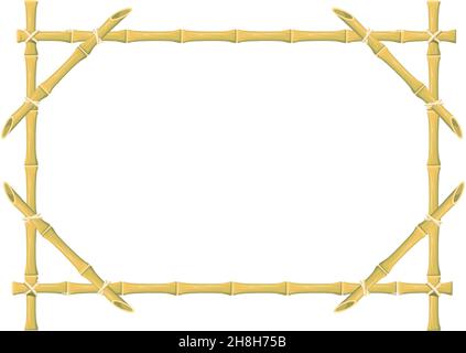 Cornice rettangolare di bambù. Cartellone giapponese realizzato a mano, oggetto vettore di struttura isolato su sfondo bianco Illustrazione Vettoriale