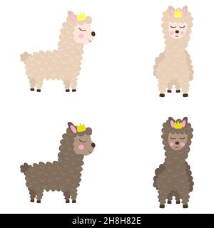 NET cute llama lateralmente e di fronte con una corona Illustrazione Vettoriale