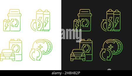 Tipi di batteria riciclabili icone di gradiente impostate per la modalità buio e luce Illustrazione Vettoriale