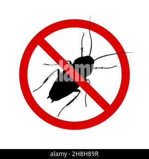 Icona anti-scarafaggio, controllo parassiti, distruzione di parassiti, arresto insetto , contorno nero, isolato, sfondo bianco Illustrazione Vettoriale
