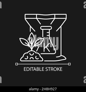 Icona lineare bianca fertilizzante potassio per tema scuro Illustrazione Vettoriale