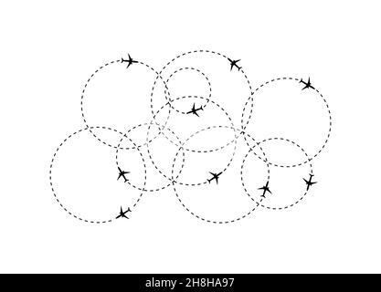 Linea tratteggiata del percorso dell'aeromobile. Turismo e viaggi. Illustrazione vettoriale. Illustrazione Vettoriale