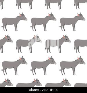 Asini. Pattern vettoriale senza giunture con animali. Illustrazione in bianco e nero. EPS 10 Illustrazione Vettoriale