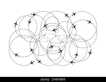 Linea tratteggiata del percorso dell'aeromobile. Turismo e viaggi. Illustrazione vettoriale. Illustrazione Vettoriale