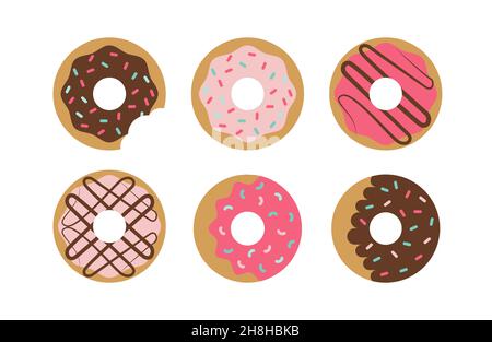 Set di cartone colorato ciambelle isolato su sfondo bianco. esp Illustrazione Vettoriale