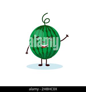 personaggio carino dell'anguria, illustrazione per bambini in stile cartoon isolato su sfondo bianco Illustrazione Vettoriale