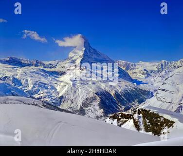 Il Cervino da sopra Zermatt, Vallese, Svizzera. Foto Stock