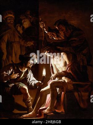 Cristo coronato di spine di Gerrit van Honthorst (Gerard van Honthorst: 1592-1656), olio su tela, c. 1620 Foto Stock