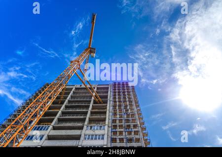 Costruzione di case e gru Foto Stock