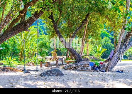 Swing su albero a piccola spiaggia alla bella piccola spiaggia di sabbia paesaggio vista panoramica del Lam RU Lamru Nationalpark a Khao Lak Khuekkhak Taku Foto Stock