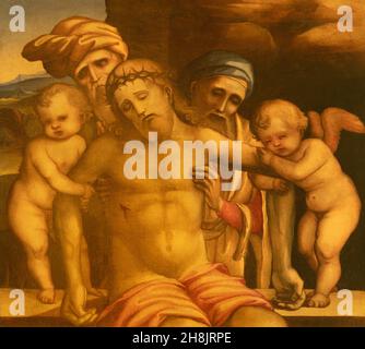 Forlí, ITALIA - 11 NOVEMBRE 2021: Il dipinto di deposizione nella chiesa Chiesa di san Antonio Abate di ignoto artista. Foto Stock