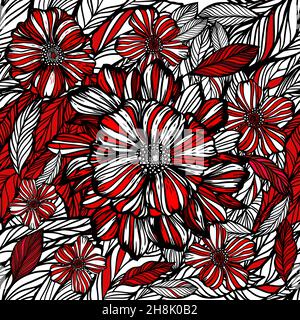 Grafica fiori rosso-bianco motivo senza cuciture. Illustrazione vettoriale Illustrazione Vettoriale
