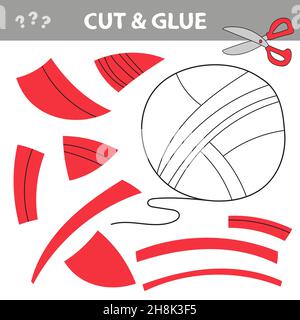Taglio e colla - gioco semplice per bambini con filato. Puzzle didattico visivo per bambini. Illustrazione Vettoriale