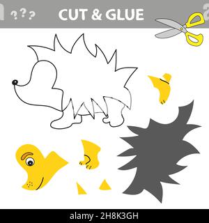 Taglia e colla - gioco semplice per i bambini. Taglia e incolla foglio di lavoro - Hedgehog. Illustrazione Vettoriale