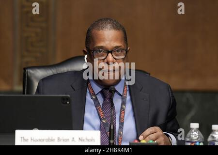 30 novembre 2021, Washington, Dastric of Columbia, USA: Il Segretario DI Stato DEGLI STATI UNITI, Assistente per l'Emisfero Occidentale, BRIAN A. NICHOLS testimonia dinanzi al Comitato per le relazioni estere del Senato durante un'audizione sulla politica e la democrazia degli Stati Uniti in America Latina e Caraibi, oggi il 30 novembre 2021 presso il Senato di Dirksen/Capitol Hill a Washington DC, USA. (Credit Image: © Lenin Nolly/ZUMA Press Wire) Foto Stock