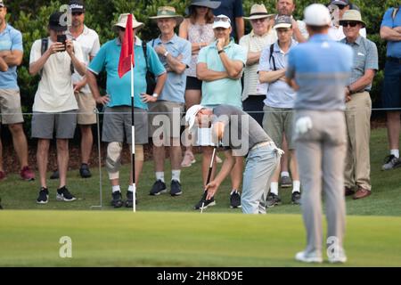 Adam Scott (AUS) si mette come Sergio Garcia (ESP) orologi. Credit: Speed Media/Alamy Live News Foto Stock