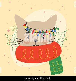 cartello gatto di natale con decorazioni Illustrazione Vettoriale