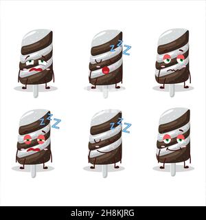 Personaggio cartoon di latte di cioccolato caramella gommoso con espressione sonnolenta. Illustrazione vettoriale Illustrazione Vettoriale