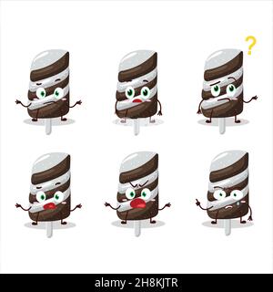 Personaggio cartoon di latte di cioccolato gommoso caramella con quale espressione. Illustrazione vettoriale Illustrazione Vettoriale