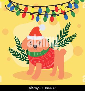 cartello del cane di natale con decorazioni Illustrazione Vettoriale