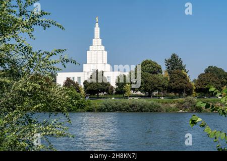 Famosa chiesa del tempio mormone a Idaho Falls, Idaho Foto Stock