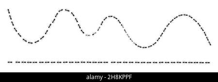 Formiche che marching in trail ricerca cibo. Percorso formico isolato su sfondo bianco. Illustrazione vettoriale Illustrazione Vettoriale